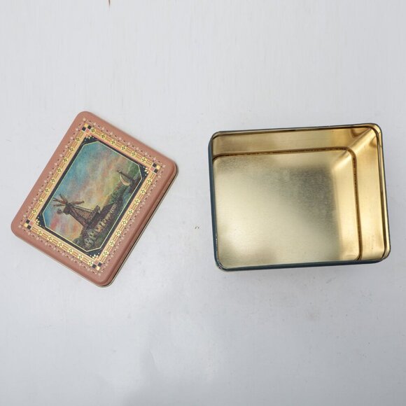 Vintage Small Windmill Sailboat Tin Decorative Metal Retro Trinket Green Beige - Picture 7 of 7